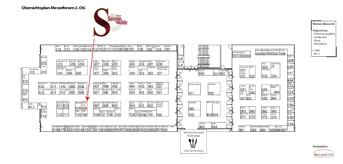 Map of the Innsbruck Wine Fair exhibition area, our booth with the number 608 is marked.