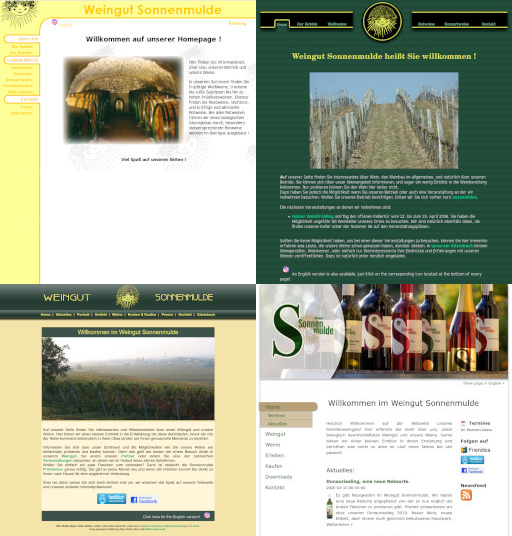 Screenshots of the old Sonnenmulde Websites, arranged in a grid.